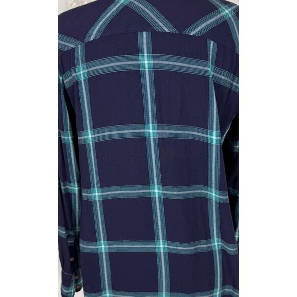 A New Day XL Button Front Blue Green Plaid Shirt 100% Rayon - Picture 6 of 7